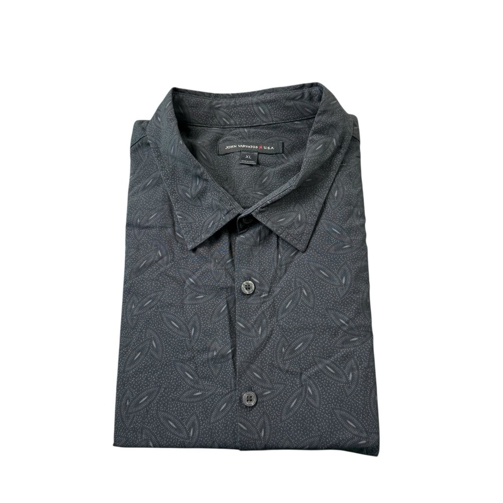 John Varvatos USA Blue Geometric Cotton Viscose SS Button Front Shirt XL W443T3B